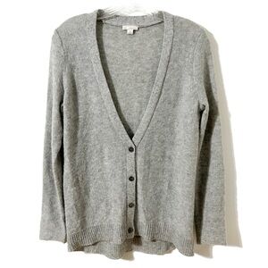 GAP Circle Hem Wool Blend Cardigan Sweater Gray With Silver Metallic Deep V-neck